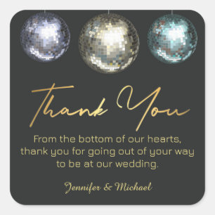 schick danke 3 disco Kugeln schwarz golden Hochzei Quadratischer Aufkleber