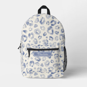 Schick Elegant Staubblau Elfenbein Leopardenprint Bedruckter Rucksack