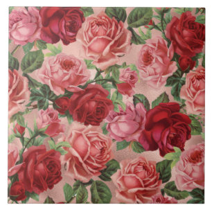 Schick Elegant Vintage Rosa Blassrote Rosen Blumen Fliese