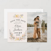 schick florale Verlobung Foto Save the Date jigsaw Postkarte (Vorne/Hinten)