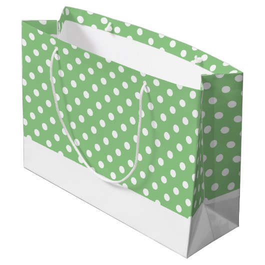 Schick gezogene Punkte auf hellgrün weißem Grundst Große Geschenktüte (Rückseite Schrägansicht)