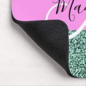 Schick Glam Rosa Grün Glitter Funkeln Monogramm Mousepad (Ecke)