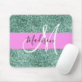 Schick Glam Rosa Grün Glitter Funkeln Monogramm Mousepad (Mit Mouse)
