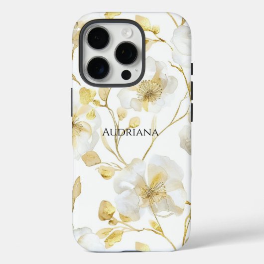 Schick Gold Weiß Blumen Case-Mate iPhone Hülle (Rückseite)