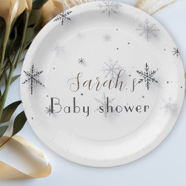 schick graue Schneeflocken Winter Baby Dusche Pappteller