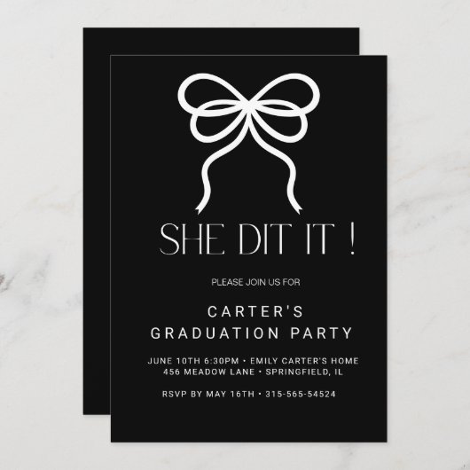 schick-grinsend, Minimalistisch Schwarz-Weiß-Elgan Einladung (Vorne/Hinten)