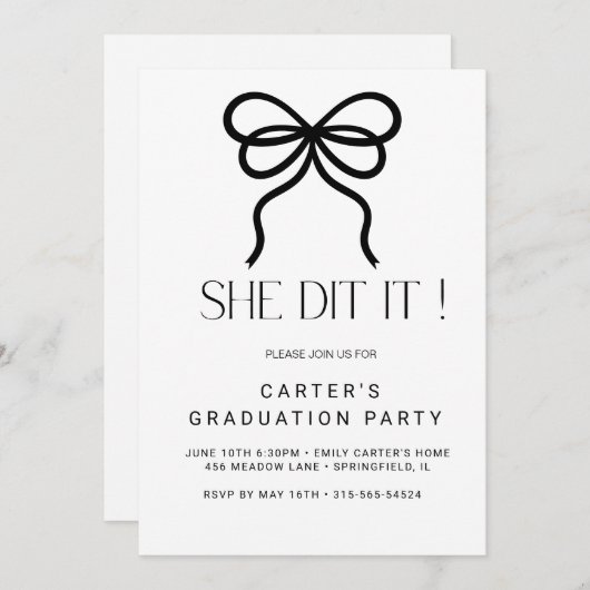 schick-grinsend, Minimalistisch Schwarz-Weiß-Elgan Einladung (Vorne/Hinten)