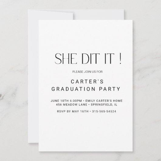 schick-grinsend, Minimalistisch Schwarz-Weiß-Elgan Einladung (Vorderseite)