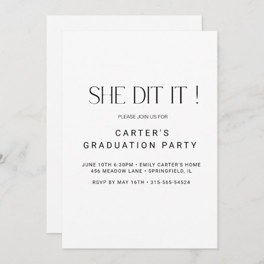 schick-grinsend, Minimalistisch Schwarz-Weiß-Elgan Einladung (Vorne/Hinten)