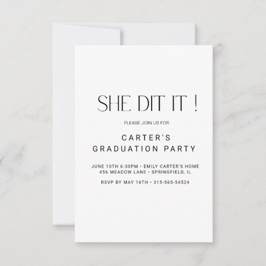 schick-grinsend, Minimalistisch Schwarz-Weiß-Elgan Einladung (Vorderseite)