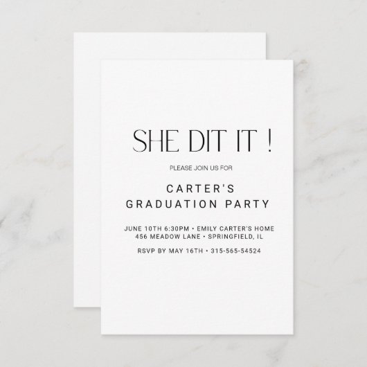 schick-grinsend, Minimalistisch Schwarz-Weiß-Elgan Einladung (Vorne/Hinten)