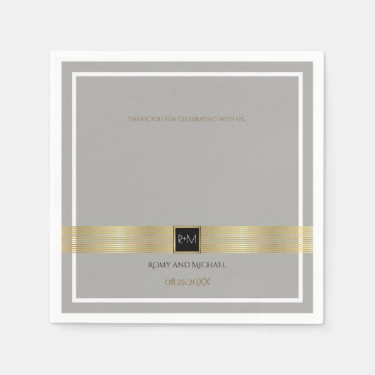 schick & klassisch goldfarbene Linien auf grauer H Serviette (Vorderseite)