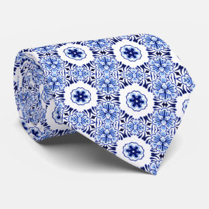 Schick Klassisch Niederländisch Delft Blau Blumen Krawatte