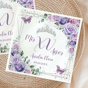 Schick Lila Flieder Blumen Schmetterlinge Quinceañ Serviette