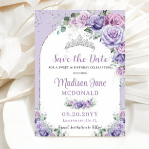 Schick Lila Flieder Blumen Sweet 16 Silber Geburts Save The Date