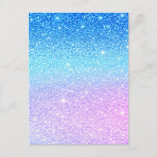 Schick Lila Ombre Blau Glitter Modern Postkarte
