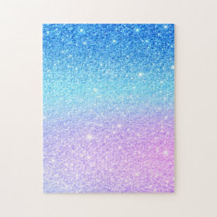 Schick Lila Ombre Blau Glitter Modern Puzzle