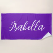 Schick lila personalisierter Name handgeschriebene Strandtuch (Vorderseite)