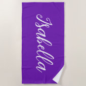 Schick lila personalisierter Name handgeschriebene Strandtuch (Vorderseite)