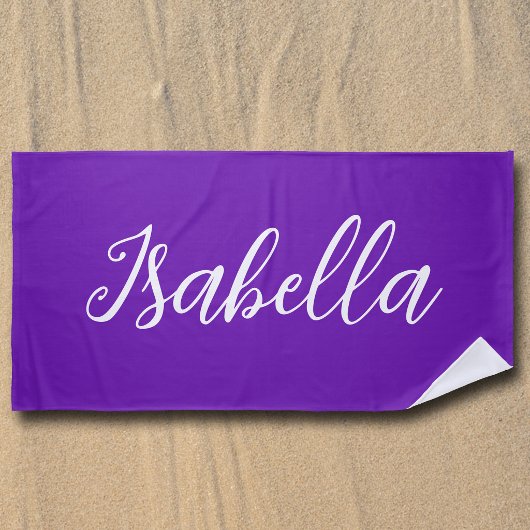 Schick lila personalisierter Name handgeschriebene Strandtuch