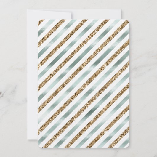 Schick-Mint-White-Gold-Glitzer-Streifen Hochzeit Einladung (Rückseite)