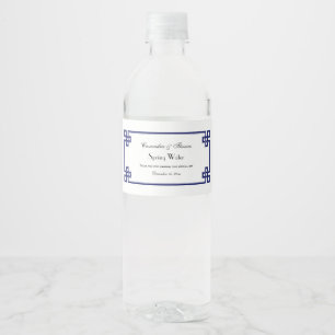 Schick Navy Blau Griechischer Schlüsselknoten Rahm Wasserflaschenetikett