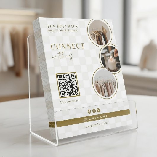 Schick Neutral Checker Boutique QR-Code Foto Flyer
