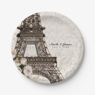 Schick Paris Eiffelturm & Rosen Elegante Party Pappteller