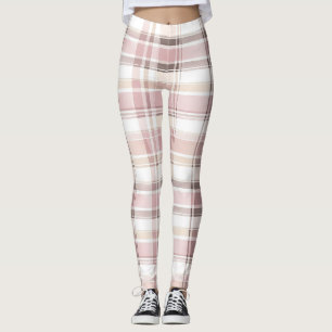 Schick Rosa Weiß Creme Kariert Gestreift Leggings
