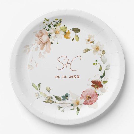Schick Rustikal Boho Wildblumen Blumen Garten Pappteller (Vorderseite)