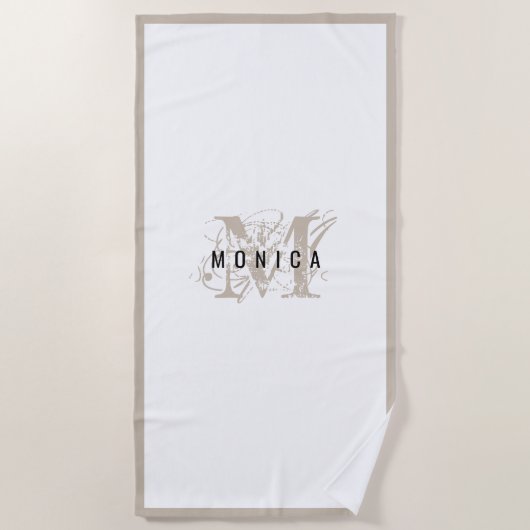 Schick Rustikal Modern Beige Monogramm Strandtuch (Vorderseite)