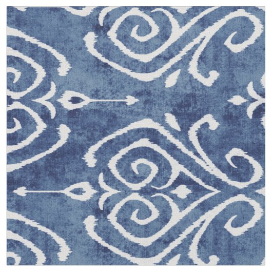 Schick rustikale blaue weiße Damast Ikat-Stammesmu Stoff (Nahaufnahme)
