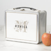 Schick-rustikale moderne beige Monogramm Metall Brotdose (Beispiel)