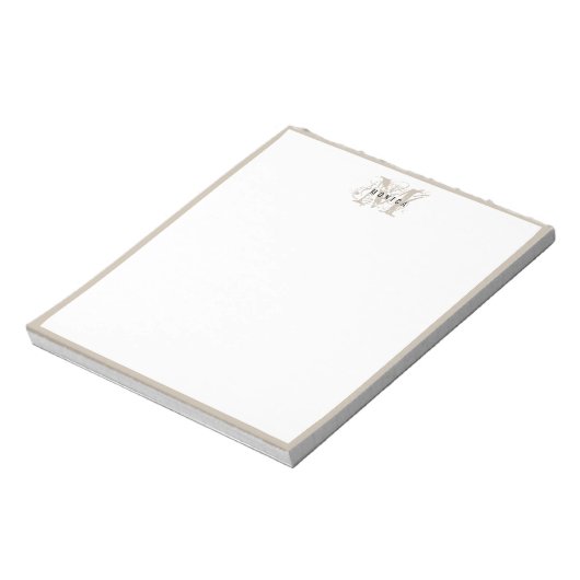 Schick-rustikale moderne beige Monogramm-Minimalis Notizblock (Rotiert)