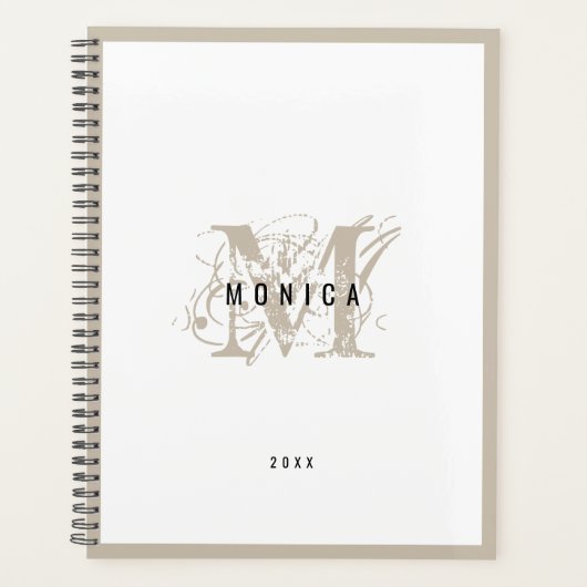 Schick-rustikale moderne beige Monogramm-Schule Bü Planer (Vorderseite)