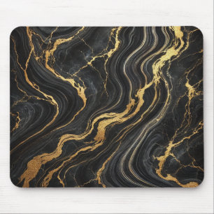 Schick Schwarz & Gold Metallischer Marmor Look Gla Mousepad