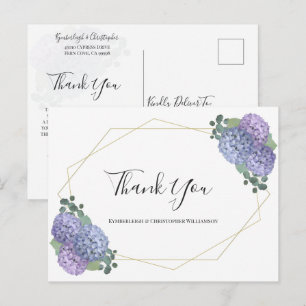 Schick Staubblau Blumen Geometrisch Hochzeit Danke Postkarte
