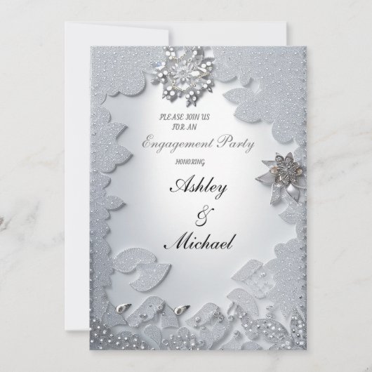 Schick-trendige Silberschmuck-Verlobung Diamanten Einladung (Vorderseite)