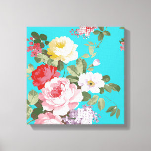 Schick trendiger rosa roter floraler Vintage-Rosen Leinwanddruck