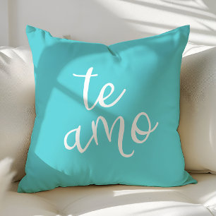 Schick Türkis und Weiß Spanisch I Love You Te Amo Kissen