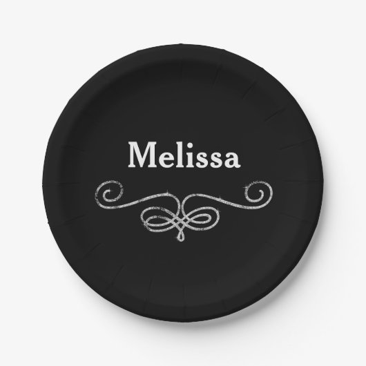 Schick und stilvoll schwarz und silber pappteller (Vorderseite)