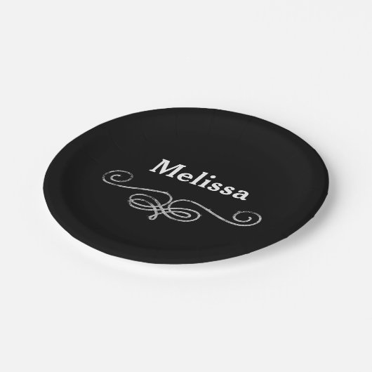 Schick und stilvoll schwarz und silber pappteller (Schrägansicht)