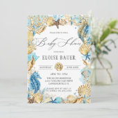 Schick unter der Meerjungfrau Babydusche Blue Gold Einladung (Stehend Vorderseite)