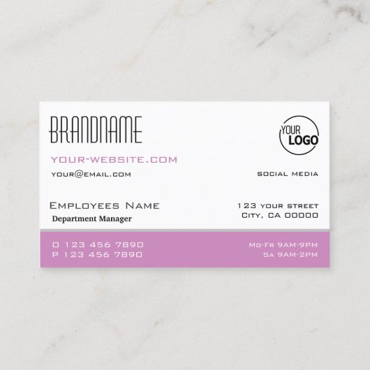 Schick Weiß und Rosa Einfach Stilvoll mit Logo Visitenkarte (Rückseite)