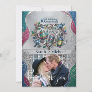 Schicke 10. Zinnene Hochzeitstag Foto Danksagung Dankeskarte