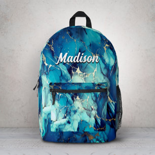 schicke aqua blaue Marmor-Faux-Gold-Glitter-Monogr Bedruckter Rucksack