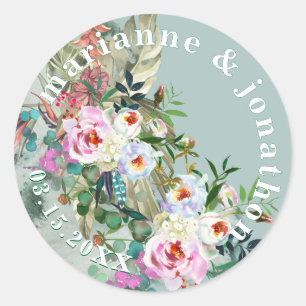 Schicke Aquamarine Wasserfarben Floral Runder Aufkleber