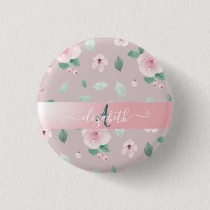 Schicke Aquarell-Blumen Monogramm Button