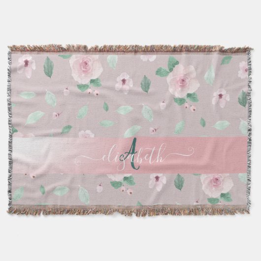 Schicke Aquarell-Blumen Monogramm Decke (Vorderseite)
