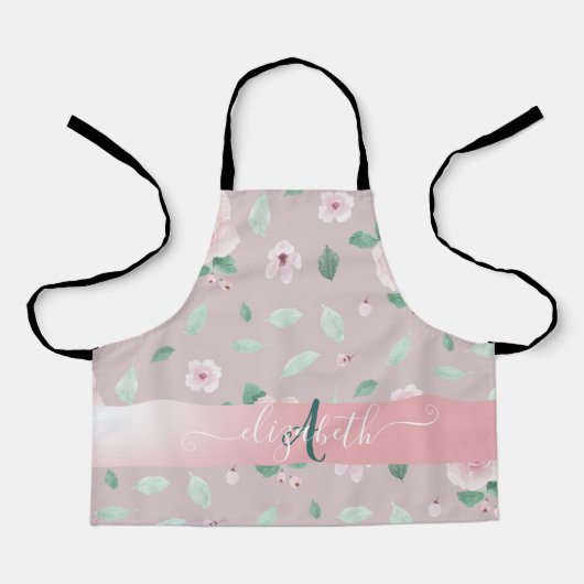 Schicke Aquarell-Blumen Monogramm Schürze (Vorderseite)